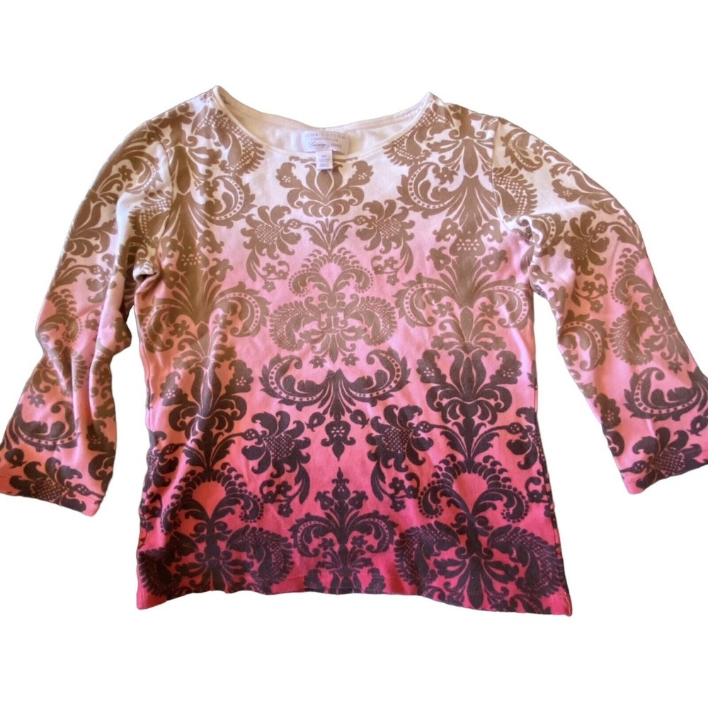 Charter Club Pima Cotton Luxury 3/4 Sleeve Pink Ombre Top Petite PP